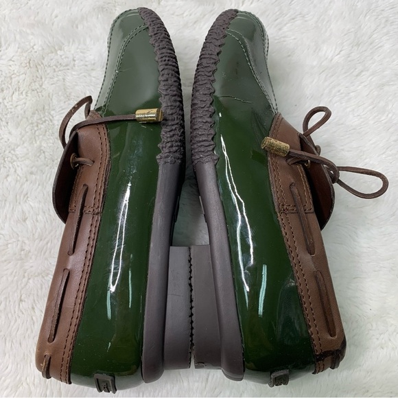 Tory Burch Women's Matthew Duck Boots 8 Green Brown Leather Rubber Rain Shoes - Picture 12 of 16